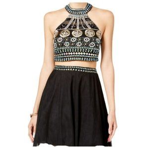 NWOT- Crystal Doll Black & Multi-Color 2-Piece Beaded Holter and Skirt Size 1